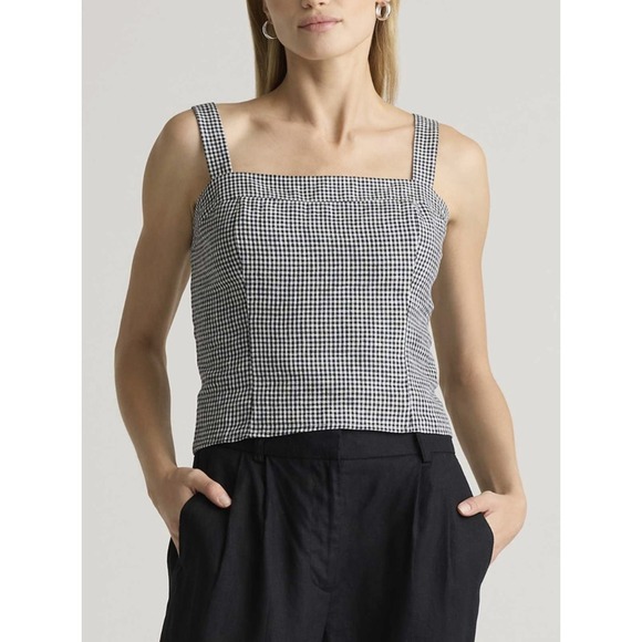 Quince Tops - NWT Quince 100% European Linen Fitted Tank Classic Mini Gingham Women's Size XL